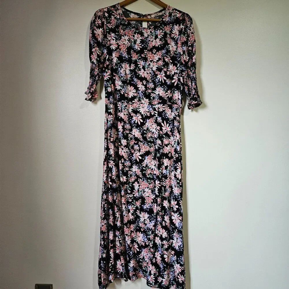 NWT MI AMI FLORAL VINTAGE STYLE MIDI DRESS 3/4 SLEEVES WITH SLIT SIZE XL